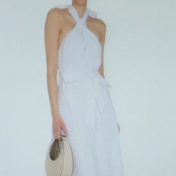 STAUD Dresses & Skirts - STAUD Kai Halterneck Cotton Blend Dress in White - FCM80